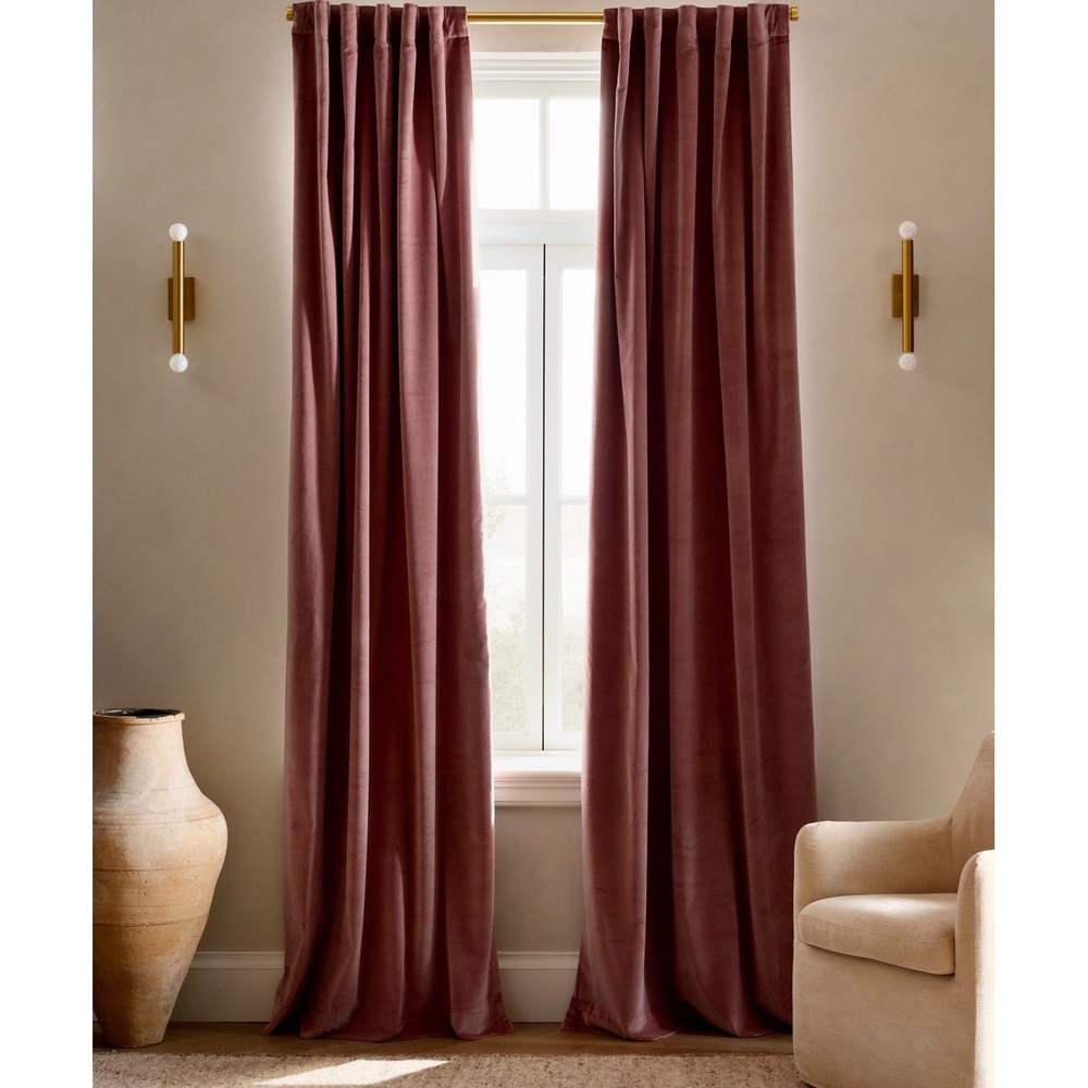 Quince Cotton Velvet Blackout Mauve Curtains 48" x 96" (1)Panel NWOT